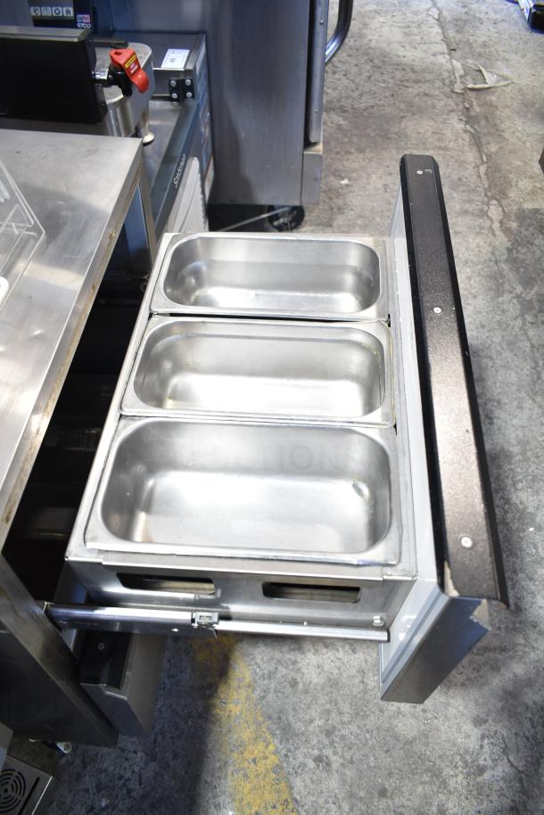 Silver King SKR27AD/C11 commercial undercounter cooler with two drawers, 115 volts, 1 phase, clean interior with pans.