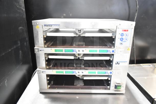 Prince Castle DHB32F-DD commercial countertop holding bin, 120 volts, 1 phase, stainless steel, visible control panel.