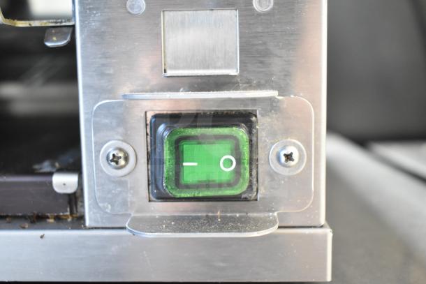 Prince Castle DHB32F-DD commercial holding bin with green power switch, stainless steel, 120V, 1 Phase, durable design.