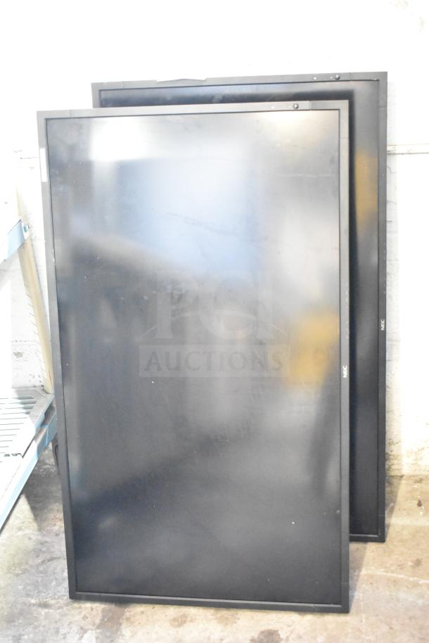 Two NEC V463 televisions, black screens, standing vertically. Local pickup required. No shipping available.