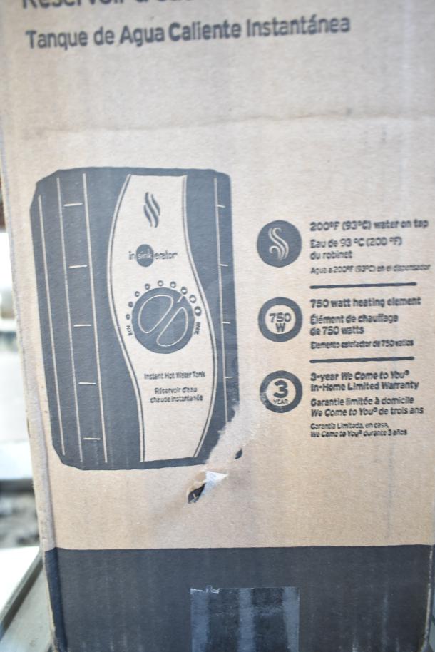 BRAND NEW Insinkerator HWT-00 Instant Hot Water Tank, 750W, 200°F capacity, scratch and dent packaging, 3-year warranty.