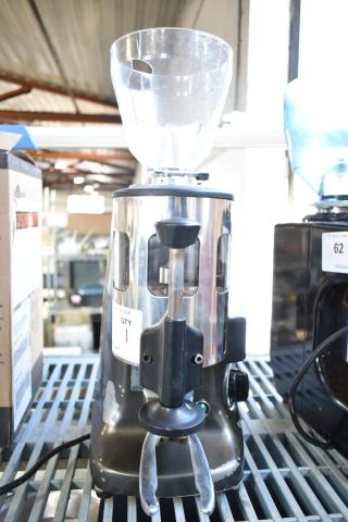 Mazzer Luigi Super Jolly Auto espresso grinder with damaged hopper. Stainless steel, 220-230V, 1 phase.