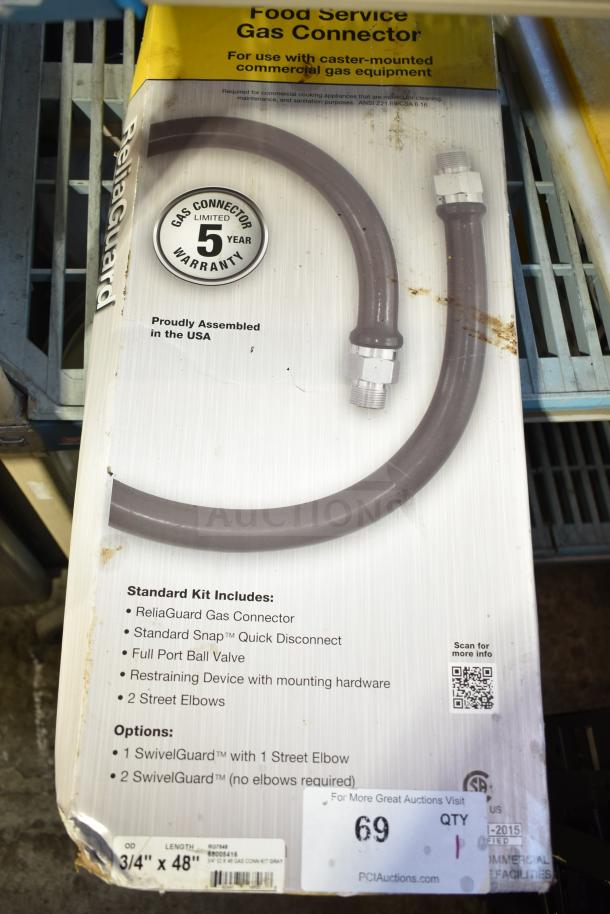 ReliaGuard RG7548 48" gas connector kit, new with scratches; includes connector, valve, and elbows. 5-year warranty.