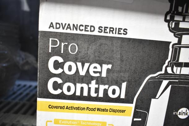 BRAND NEW SCRATCH AND DENT! Insinkerator Cover Control Plus 3 Garbage Disposal, 120 Volts, 1 Phase, box labeled "Advanced Series" and "Covered Activation Food Waste Disposer."