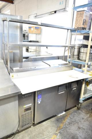 Everest EPPSR2 commercial pizza prep table with two-tier overshelf, stainless steel, 115 volts, good condition.