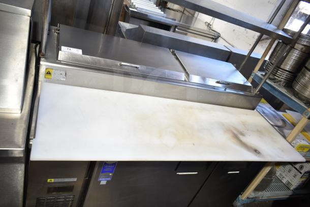 Everest EPPSR2 Commercial Pizza Prep Table with 2-tier overshelf, stainless steel, 115V, 1 phase, used condition.