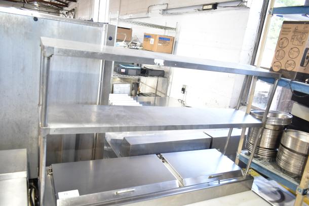 Everest EPPSR2 commercial pizza prep table with 2-tier overshelf, 115V, 1 phase, stainless steel, good condition.