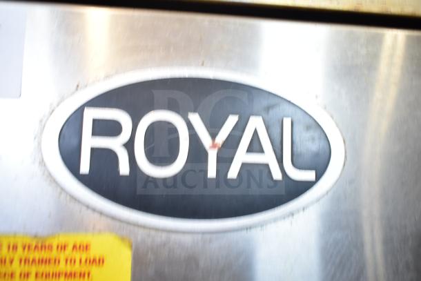 Royal RCOS-1 logo on stainless steel surface. Used commercial-grade convection oven, natural gas-powered, with view-through door.