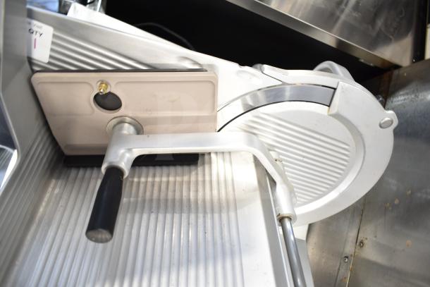 Bizerba Commercial Countertop Meat Slicer, 120 Volts, 1 Phase, stainless steel, excellent condition, visible control knob.