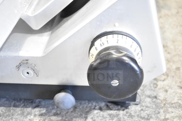 Bizerba SE 12 D commercial meat slicer dial, adjustable settings, minor wear, 120V, 1-phase, for precise slicing.