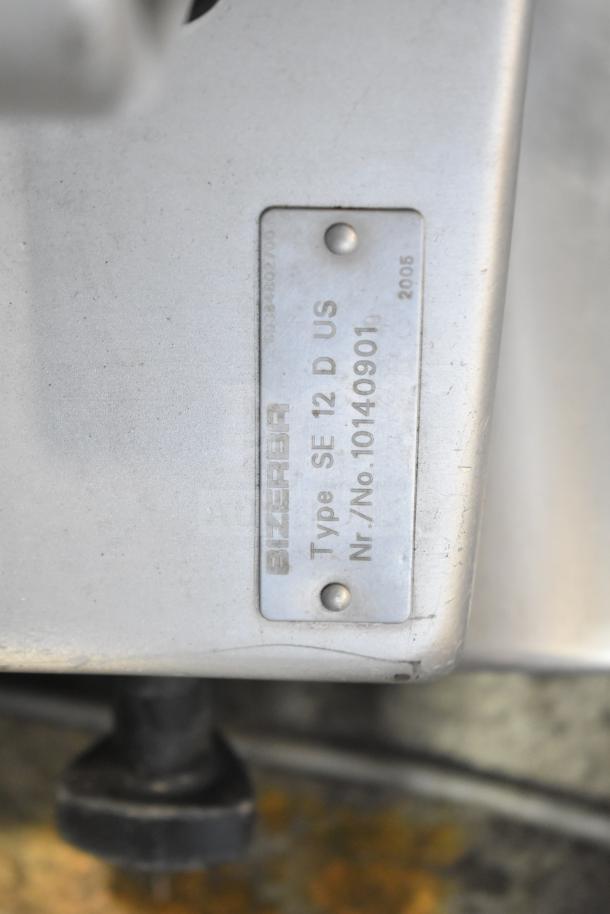 Bizerba SE 12 D commercial meat slicer with visible type label, 120 volts, 1 phase, serial No. 10140901.