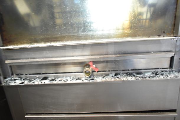 Fri-jado TDR7-P commercial rotisserie oven on casters, showing damaged glass. Electric, 208V, 3 phase.