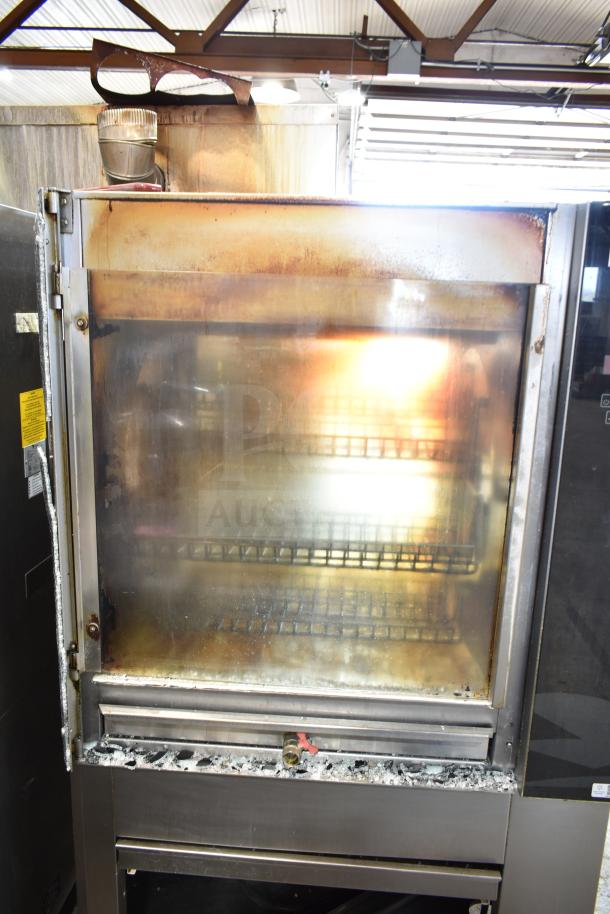 Fri-jado TDR7-P rotisserie oven, electric, 208V, 3 phase, on casters. Visible broken glass door, commercial use.
