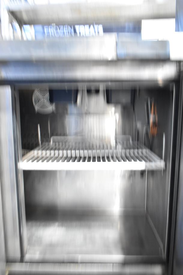 Atosa MSF8304 Commercial Sandwich Salad Prep Table with Mega Top. Features stainless interior, shelving, commercial casters.