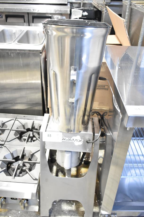 Brand new AvaMix 92850TB 5 Gallon Heavy-Duty Tilting Blender, 110V, with slight scratches and dents, visible brand label.