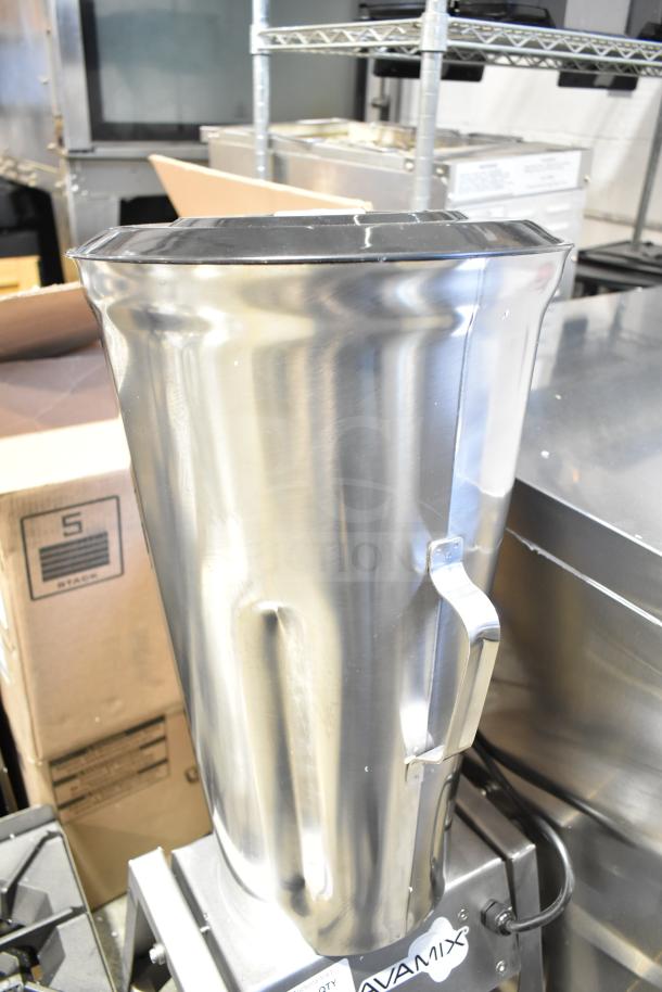BRAND NEW AvaMix 92850TB 5 Gallon Tilting Blender, stainless steel, 110V, slight scratches, visible AvaMix label.