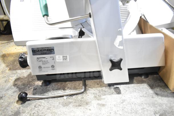 2020 Bizerba GSP HD meat slicer, commercial model. Features 120V, 1 Phase. Visible manufacturer labels and power specs.