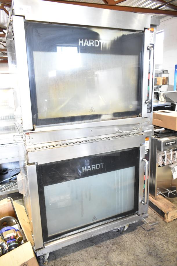 Hardt Inferno 4500 rotisserie ovens, natural gas, 40 bird capacity each, 95,000-101,000 BTU, on casters, visible exterior.