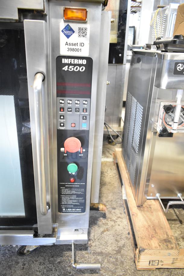 Hardt Inferno 4500 commercial rotisserie oven, natural gas, 40 bird capacity, 95,000-101,000 BTU, on casters.