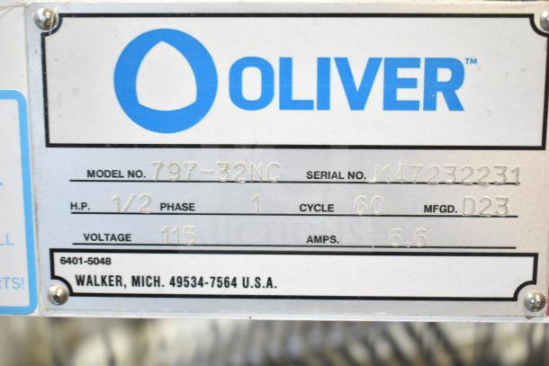 Oliver 797-32NC commercial bread slicer with Pro Guard Artisan Bread Safety Chute, 115 volts, 1 phase.