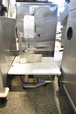 Vevor HC-250 Commercial Bone Saw Machine, 110-120V, 1 Phase, stainless steel, used condition, front control panel visible.