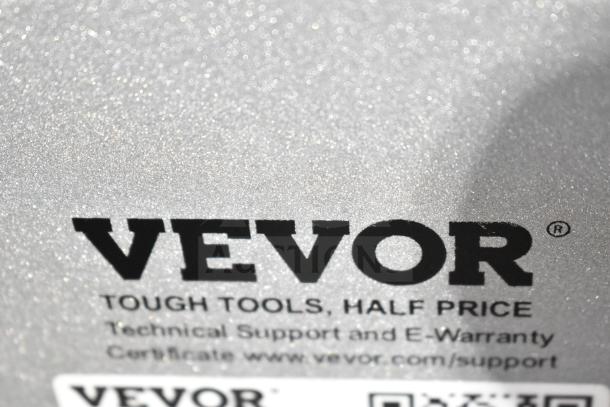 Vevor HC-250 Commercial Bone Saw Machine label showing brand, model, and support information. 110-120V, 1 Phase.