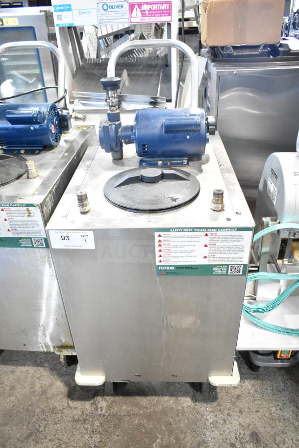 2023 Frontline 47SS Commercial Grease Caddy, stainless steel, on commercial casters, visible safety labels, excellent condition.