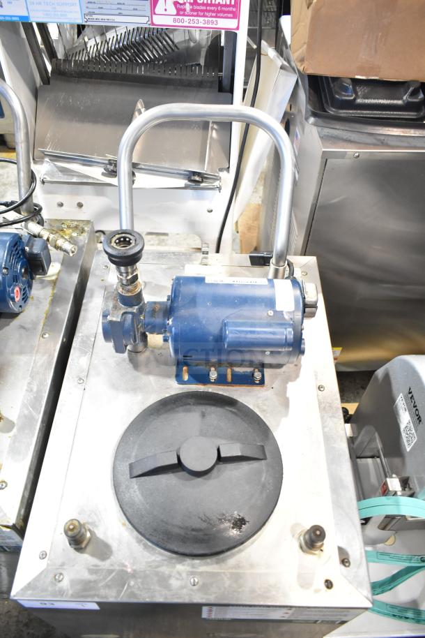 2023 Frontline 47SS Commercial Grease Caddy on casters, featuring a sturdy metal frame and blue motor.