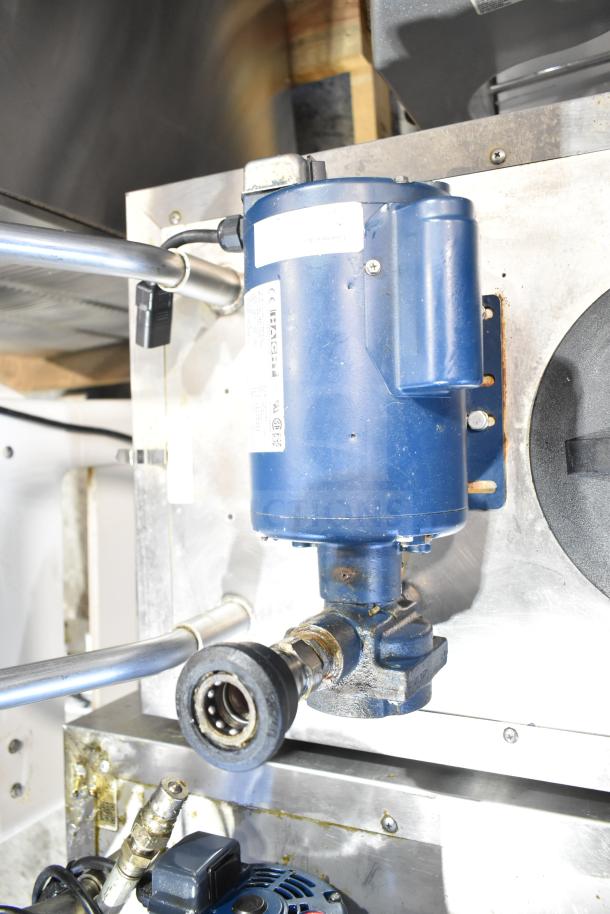 2023 Frontline 47SS Commercial Grease Caddy on casters, featuring blue motor, stainless steel frame, durable, used condition.