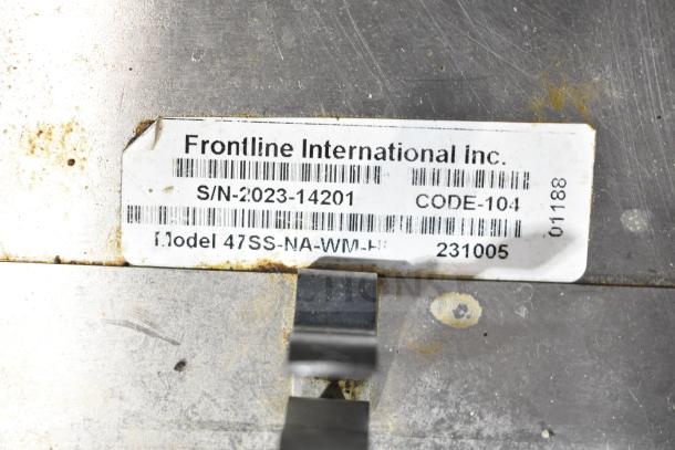2023 Frontline 47SS Commercial Grease Caddy, visible label with serial number S/N:2023-14201, on commercial casters.
