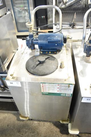 2021 Frontline 47SS Commercial Grease Caddy on casters. Visible wear. Safety instructions labeled.