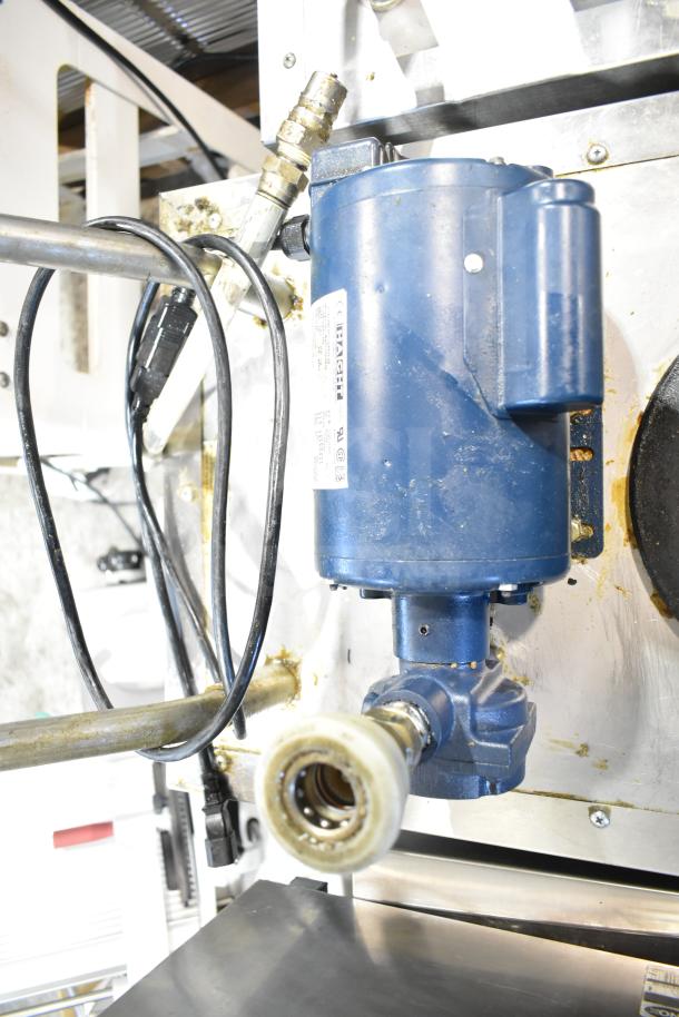 2021 Frontline 47SS Commercial Grease Caddy with blue casing, visible commercial casters, moderate wear, and attached cables.