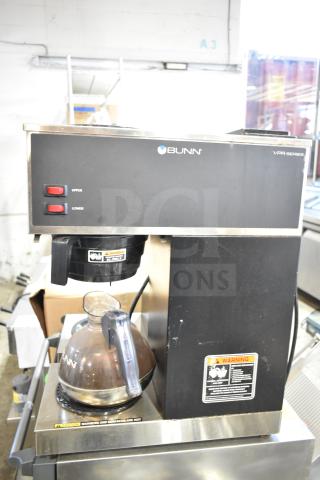 Bunn VPR 2 Burner Commercial Coffee Machine, 2025 model, 120 Volts, 1 Phase, countertop design, visible warning labels.