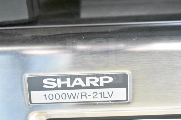 2021 Sharp R-21LVF Commercial Microwave Oven, 1000W, stainless steel, model label visible, excellent condition.