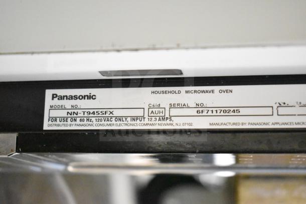 2021 Panasonic NN-T945SFX Countertop Microwave, 120V, 1 Phase. Tag shows model and serial number 6F71170245.