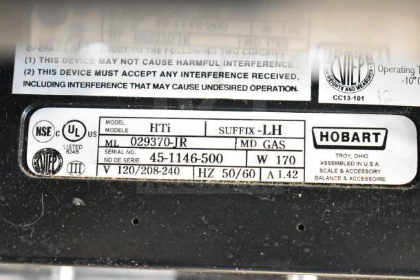 2016 Hobart HTi-7LH commercial food portioning scale label, model HTi-LH, 120/208-240 volts, tested and working.