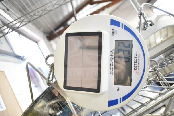 Detecto SCS30 produce scale with digital display, max capacity 30 lb, stainless steel finish, includes brand markings.