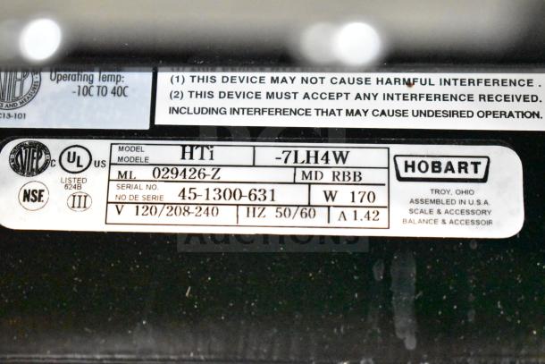 2025 Hobart HTi-7LH4W commercial scale label, model: HTi-7LH4W, voltage: 120/208-240, working, no power cord included.