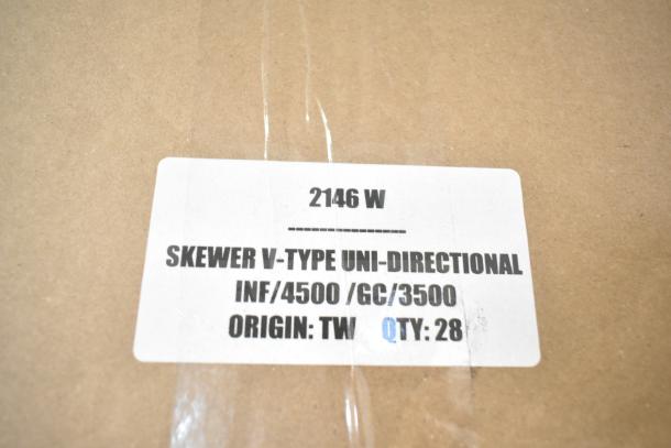 Label for Hardt Inferno 4500 rotisserie oven parts, indicating skewer type, origin TW, quantity 28, model INF/4500.