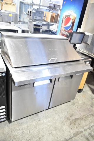 Coldline SMP-48 Commercial Sandwich Prep Table in stainless steel, mega top. 115 Volts, 1 Phase. Good condition.