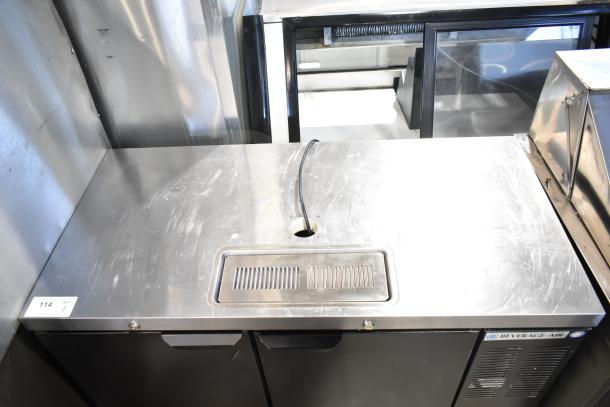 Beverage Air DD48HC-1-B kegerator, stainless steel top, direct draw, 115V, 1 Phase, good condition, model label visible.