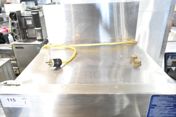 Cleveland 24CGA6.2S commercial steam cabinet, 2 deck, natural gas, 50,000 BTU, floor style, visible power cable, good condition.