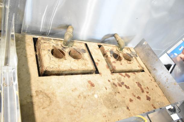 Cleveland 24CGA6.2S steam cabinet, natural gas, 2-deck, 50,000 BTU, visibly worn and rusted, needs maintenance.