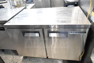 Universal Commercial 2 Door Undercounter Cooler, stainless steel, 115V, 1 Phase, labeled "Universal Coolers".