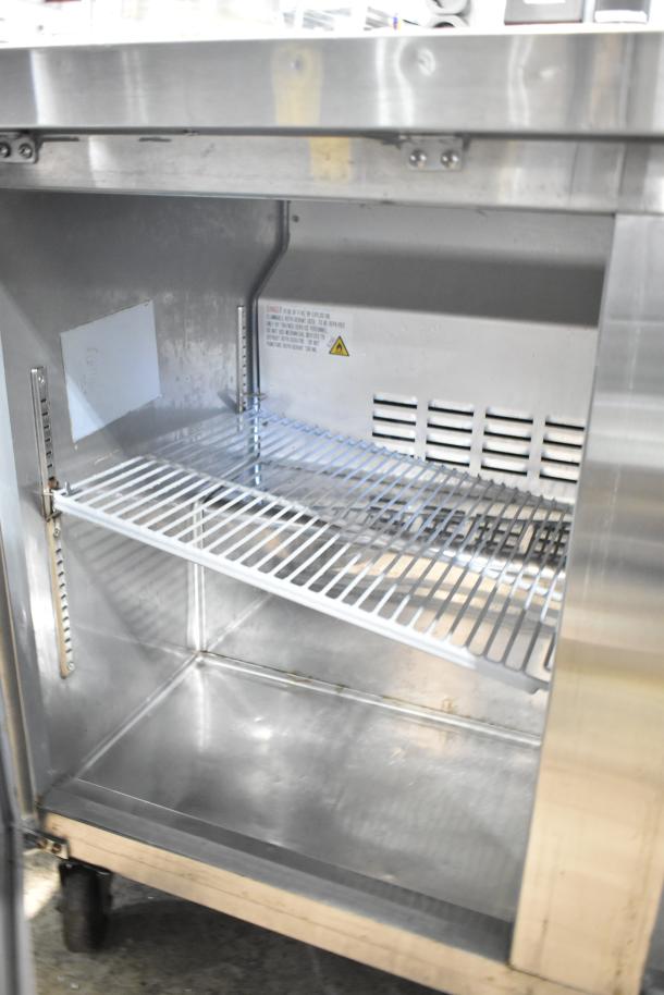 Universal Commercial 2 Door Undercounter Cooler, 115 Volts, 1 Phase, stainless steel, interior shelf visible, clean condition.