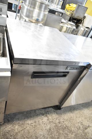 Maxx Cold MCF-27U commercial undercounter freezer with single door, stainless steel, in used condition. 115 volts, 1 phase.