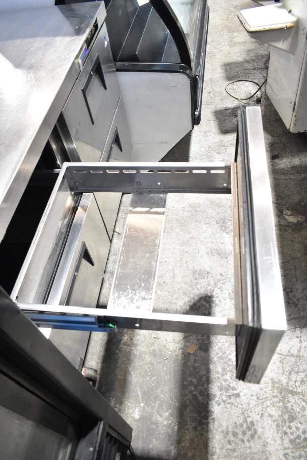 Everest Commercial 4 Drawer Cooler, stainless steel, 115 Volts, 1 Phase. Open drawer showing interior, excellent condition.