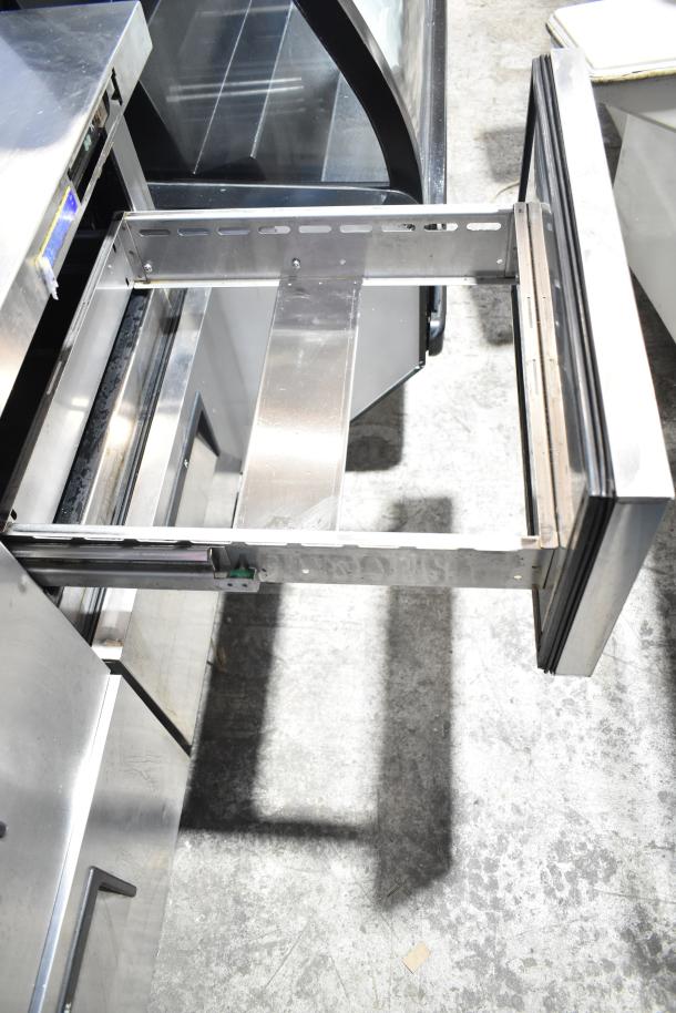 Everest Commercial 4 Drawer Cooler, open drawer view, stainless steel, 115 volts, 1 phase, used condition.