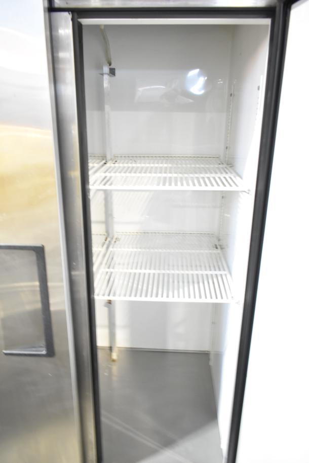 True T-35 Commercial 2 Door Reach-In Cooler, 115 Volts, 1 Phase. Spacious, clean interior with shelving.