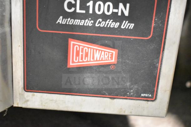 Cecilware CL100-N Twin 3 Gallon Automatic Coffee Urn, commercial use, 120-240V, 1 phase, brand label visible.